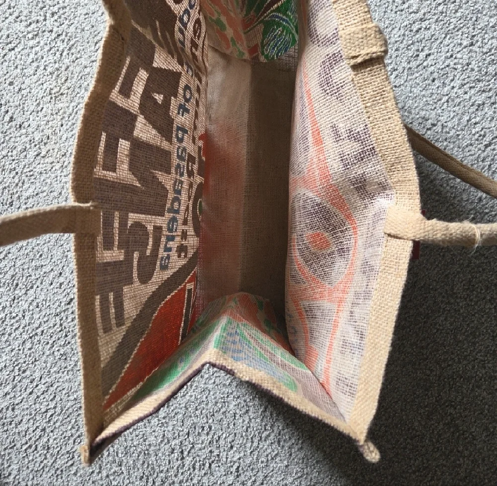Trader Joe's Reusable Jute Tote Bag in Tan with Orange Accent 67 NWT